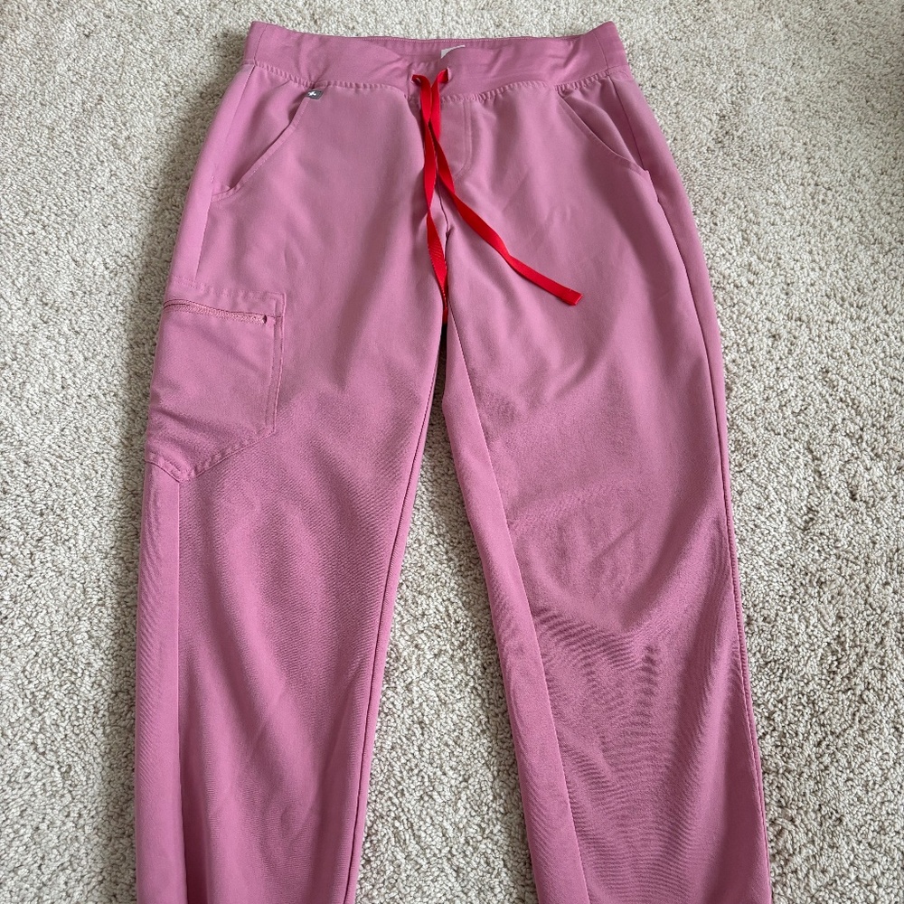 Figs Pink Ankle Scrub Pants with Red Drawstring
